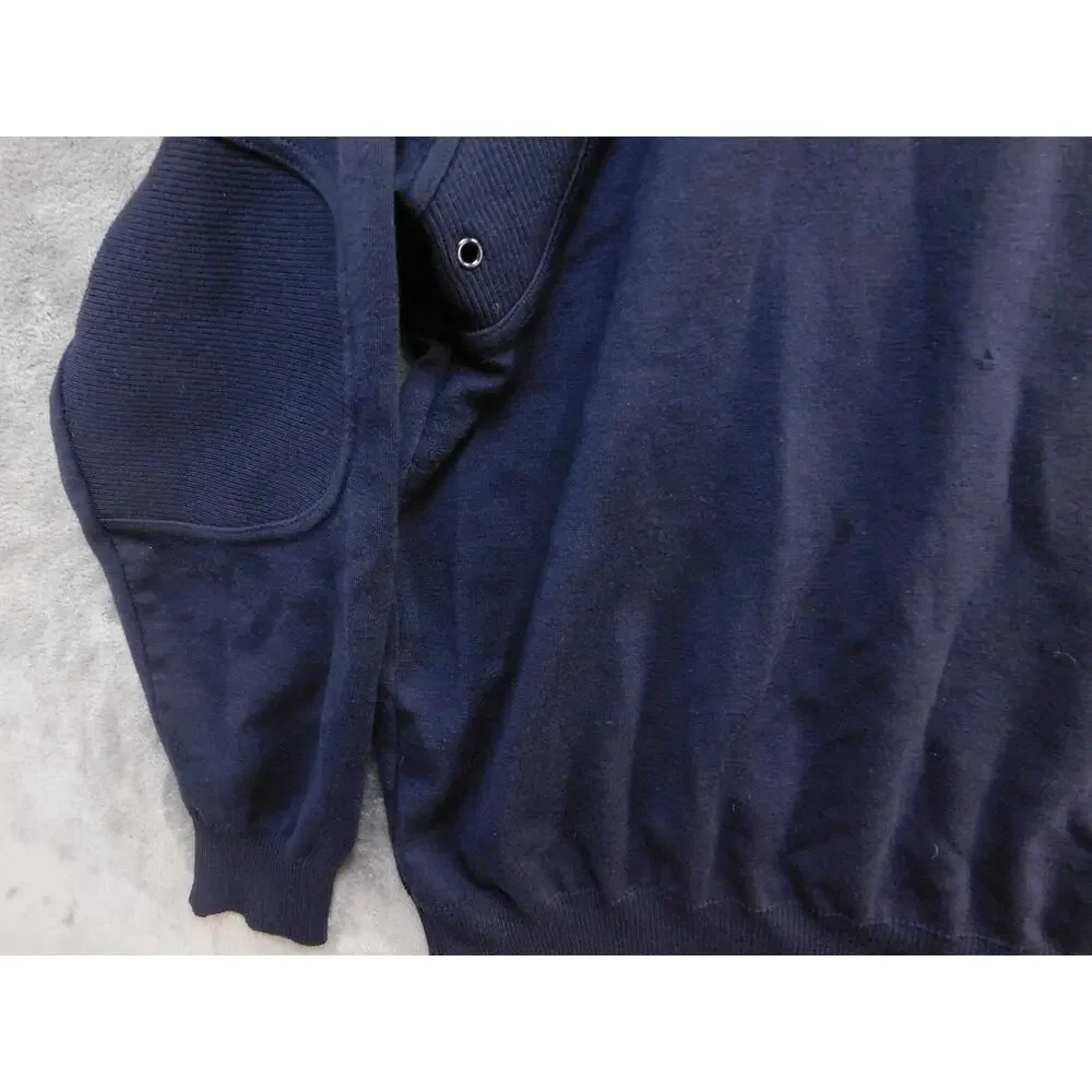 Woods & Irons Sweater Mens Large Navy Wool Elbow Patches Made in Italy Golf